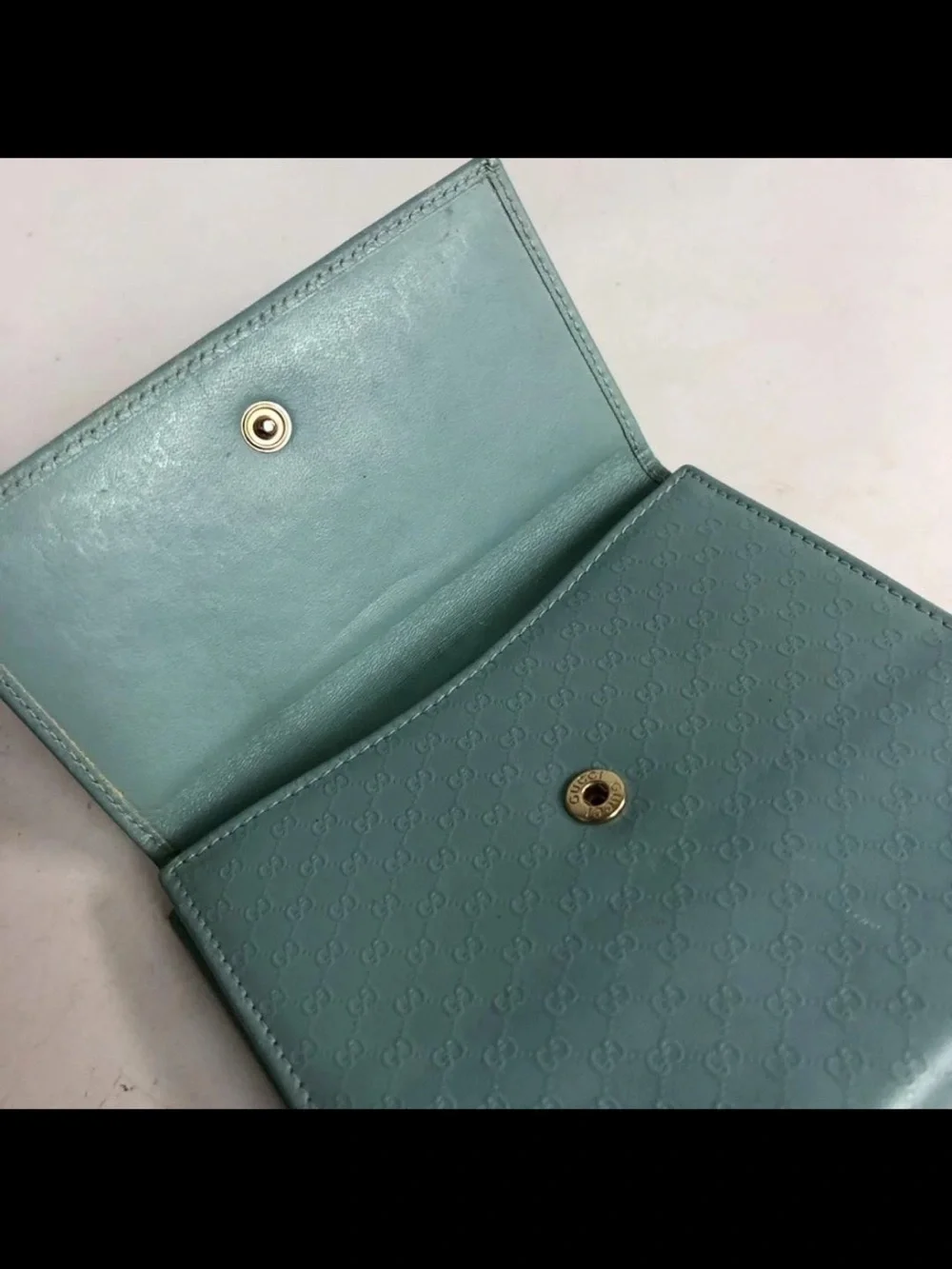 Gucci Powder Blue Leather Wallet with Gold Hardware